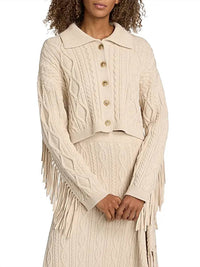 SIMKHAI Virginia Cropped Cardigan in beige - women's cardigan