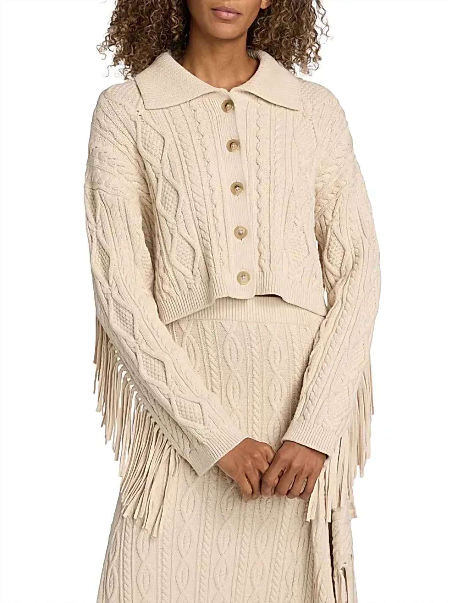 SIMKHAI Virginia Cropped Cardigan in beige - women's cardigan
