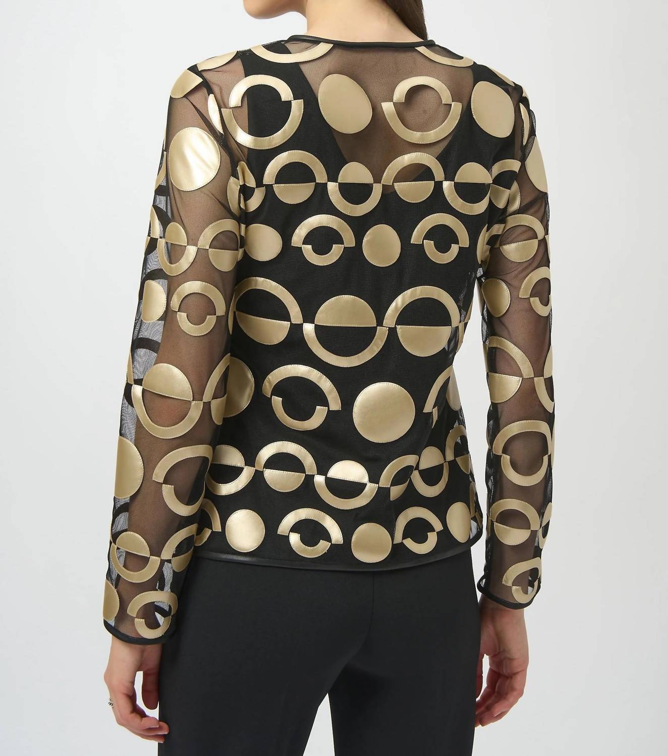 Joseph Ribkoff - Geometric Faux Leather Mesh Jacket