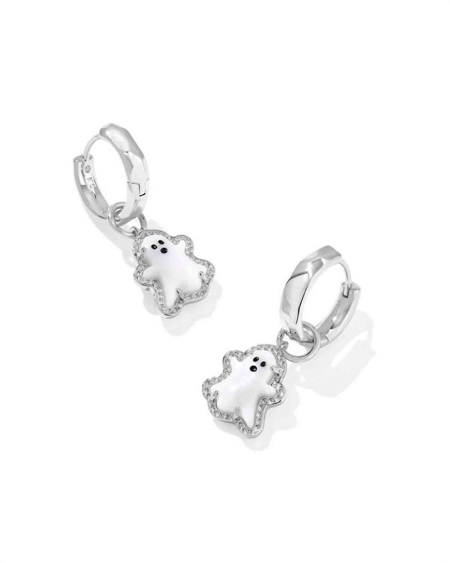 Kendra Scott Women's Ghost Huggie Earrings in silver white mother of pearl - women's jewelry - detail view