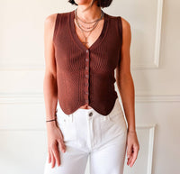 Current Air - Coffeehouse Ribbed Button Tank Top