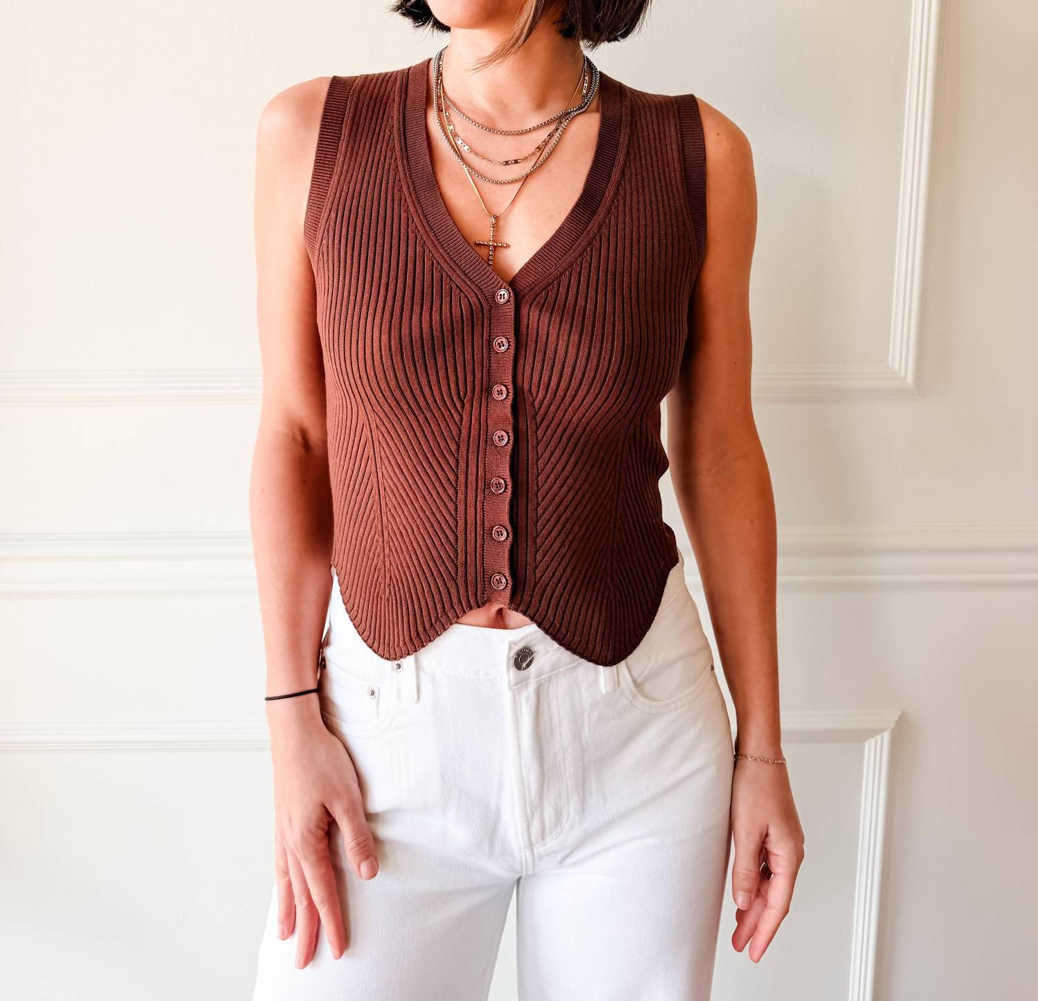 Current Air - Coffeehouse Ribbed Button Tank Top