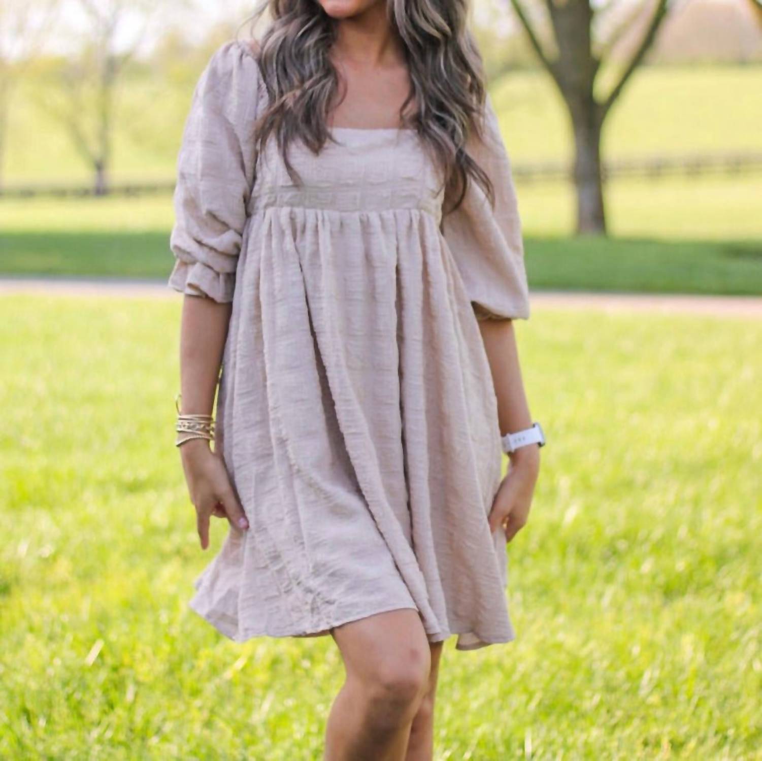 Sweet Lemon Latte Babydoll Dress in beige - women's dress - alternate view