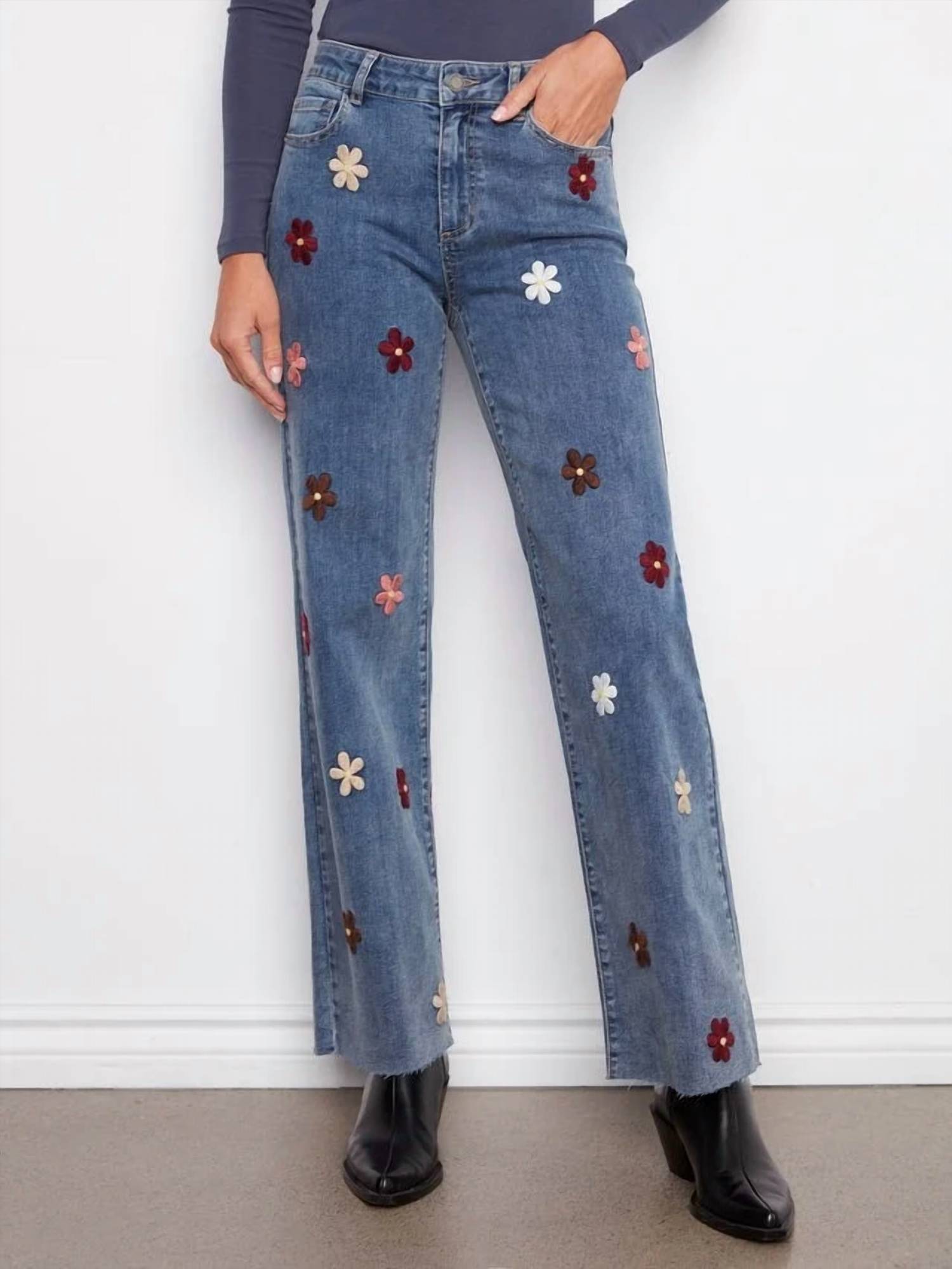 Charlie B - Wide Leg Stretch Flower Patches Jean