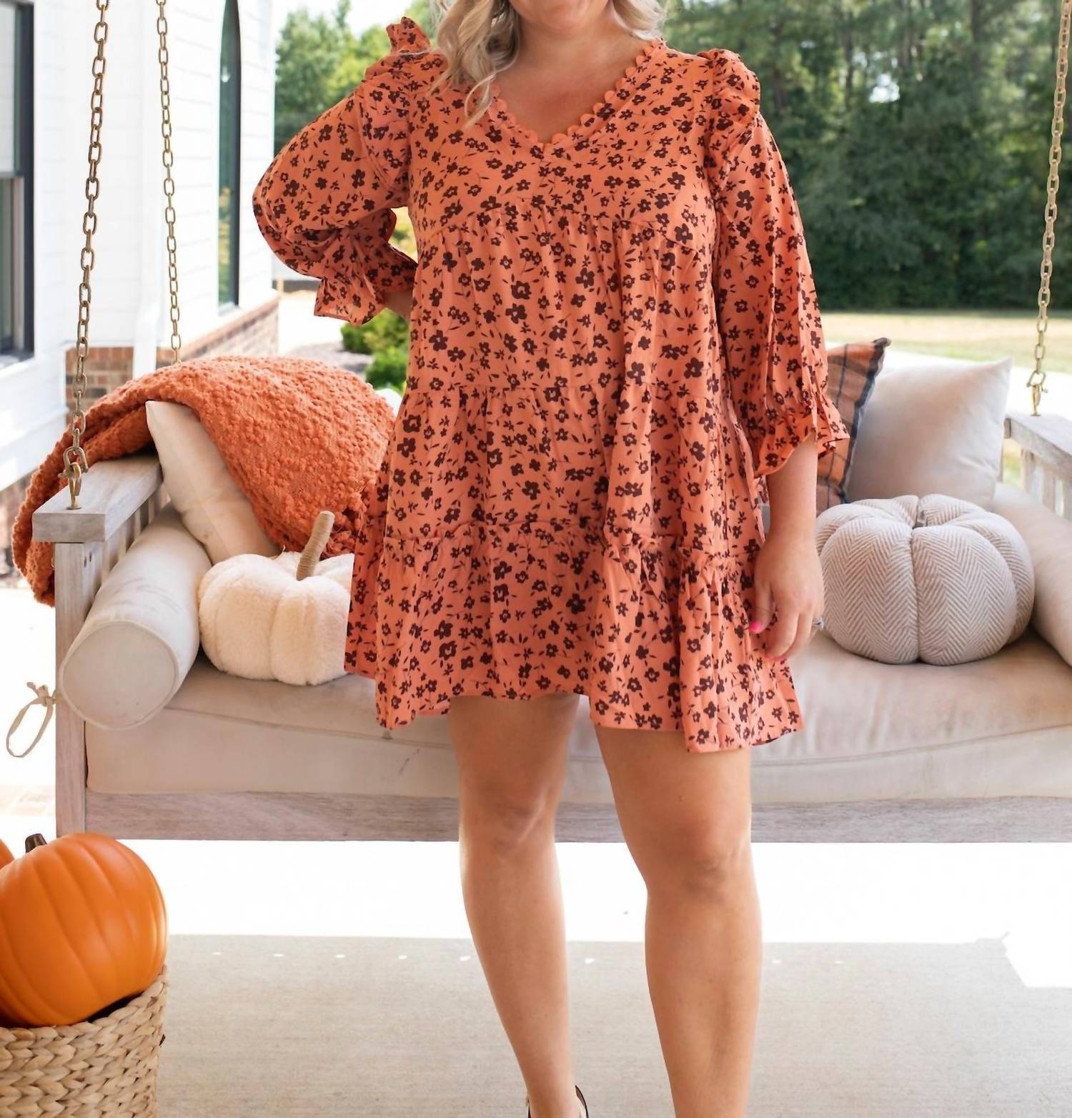 umgee Cider Fall Mini Dress - Plus in rust - women's dress - view 4