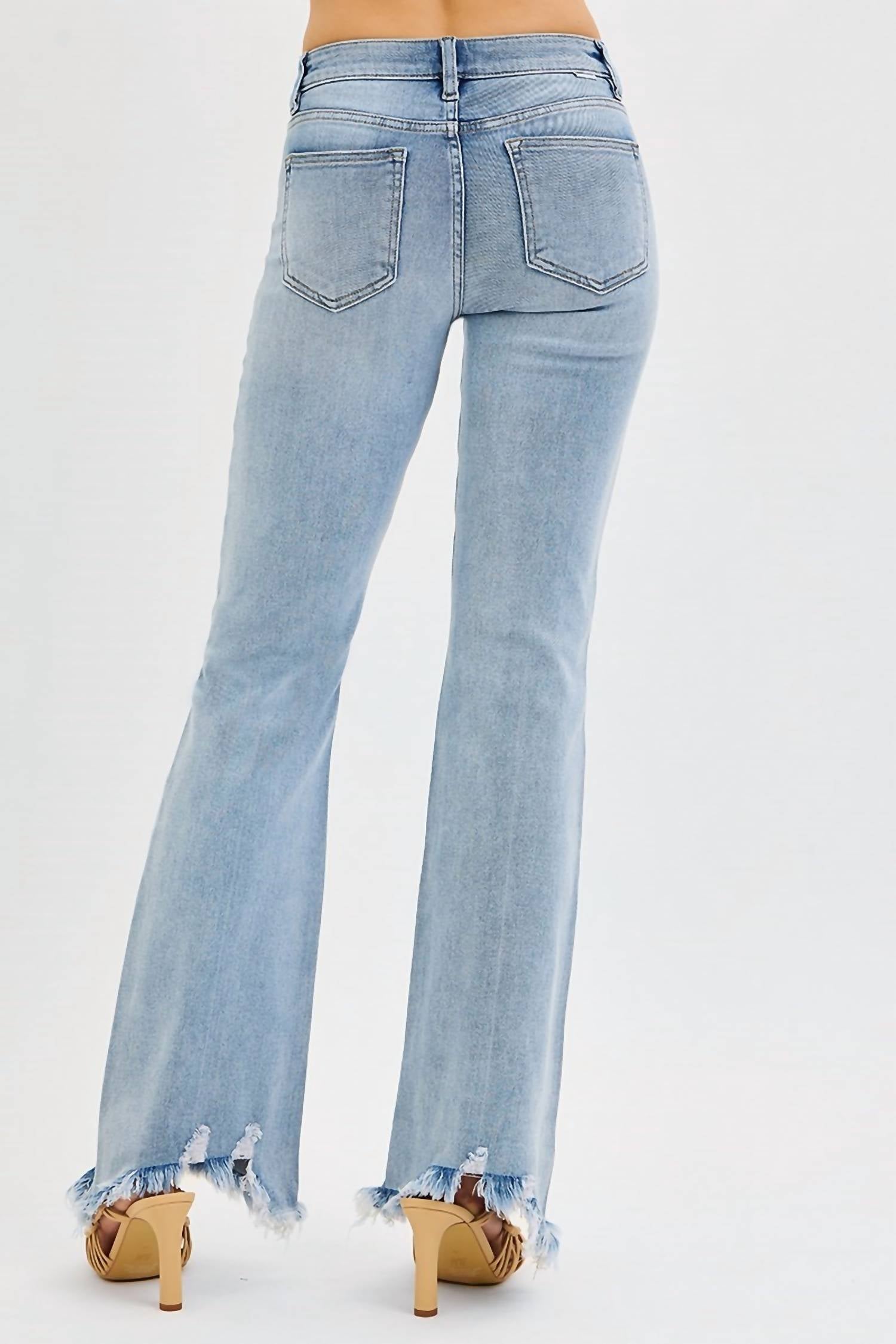 Risen - Tummy Control Mid Rise Flare Jean with Frayed Hem