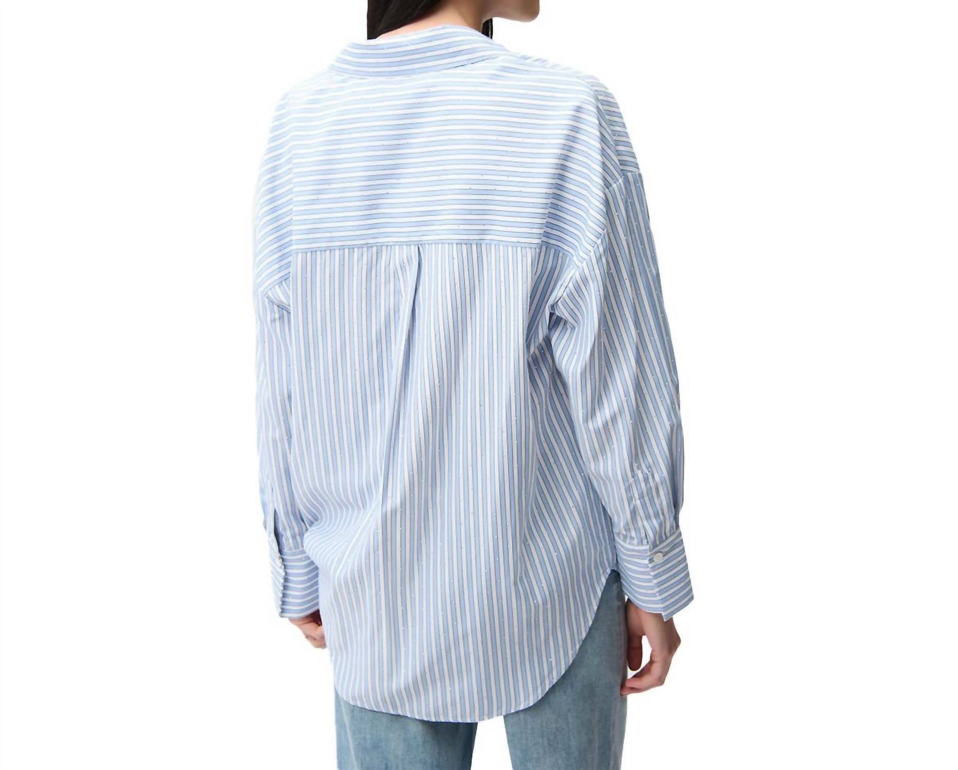 Joseph Ribkoff Women's Long Sleeve Button Down Blouse in blue vanilla - women's shirt - detail view