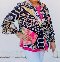 Multiples - Dbl Peated Flounce 3/4 Sleeve Button Top
