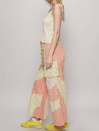 POL Wavy Patchwork Printed Denim Pants in watermelon - women's jeans - view 4