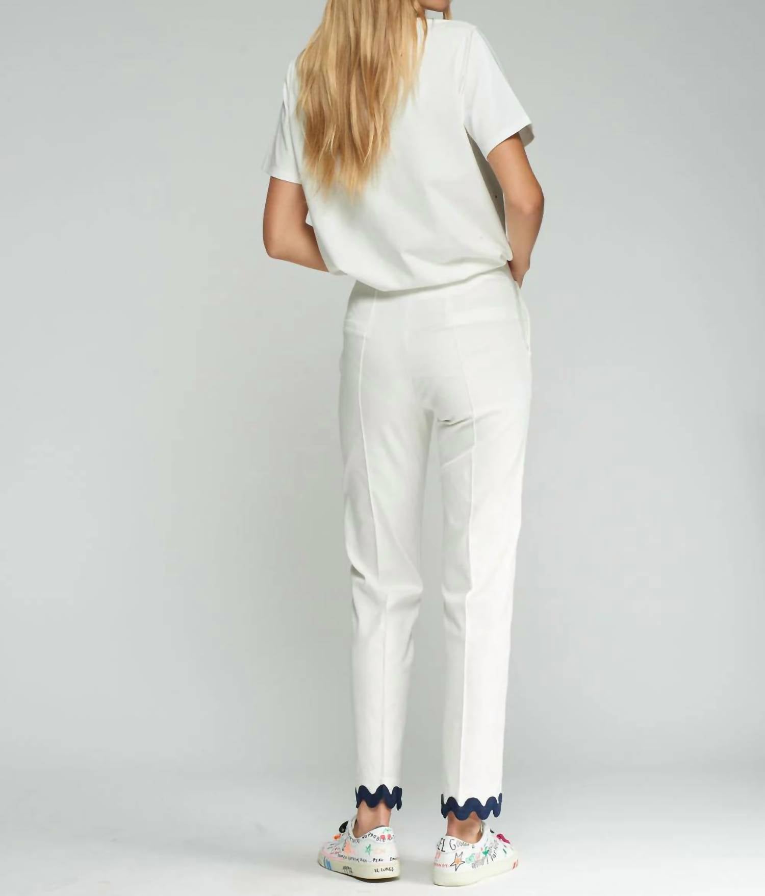Vilagallo - Straight Leg Trousers Pants With Rick Rack Hem