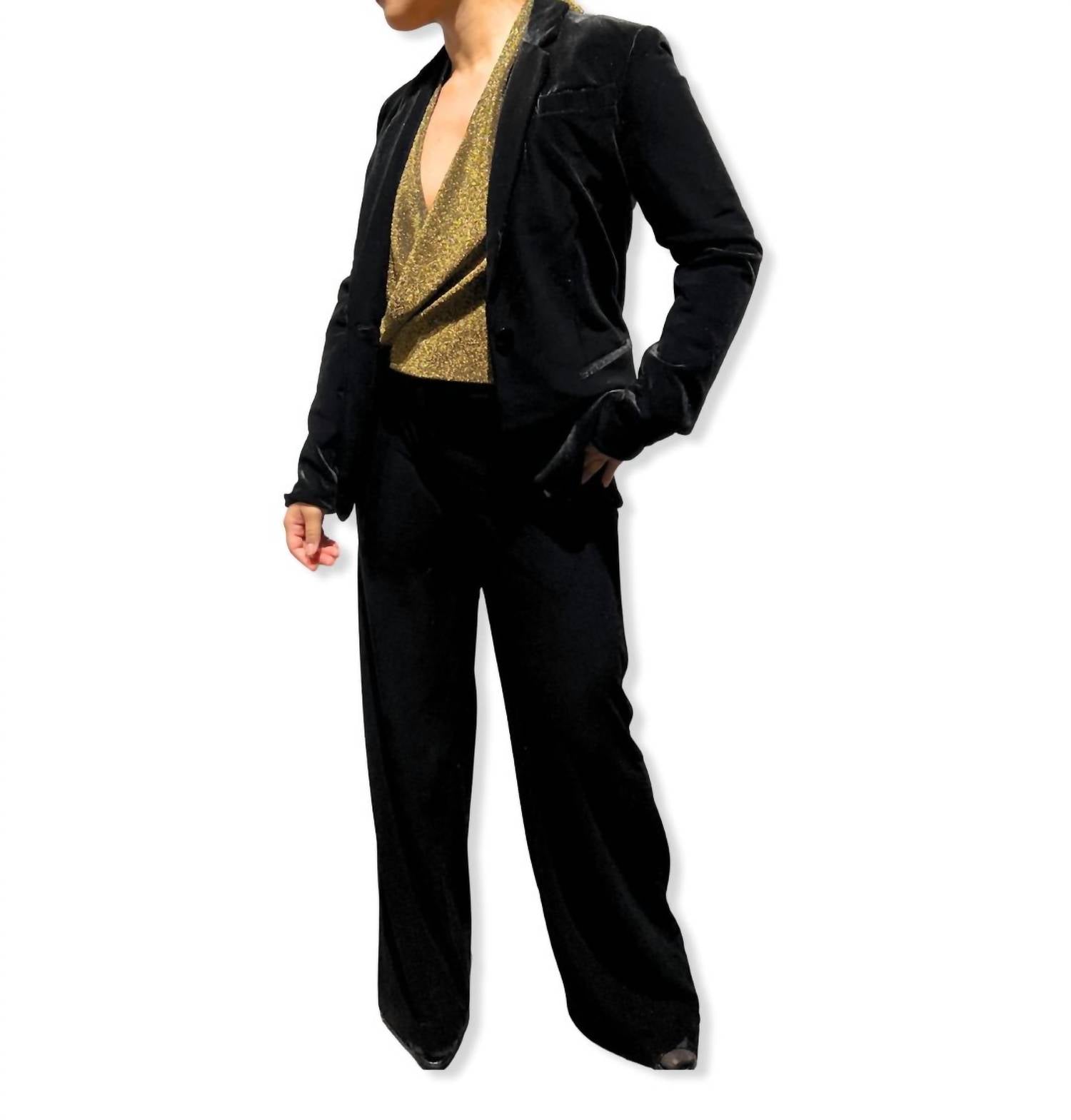 Tractr - Velvet Long Sleeve Blazer