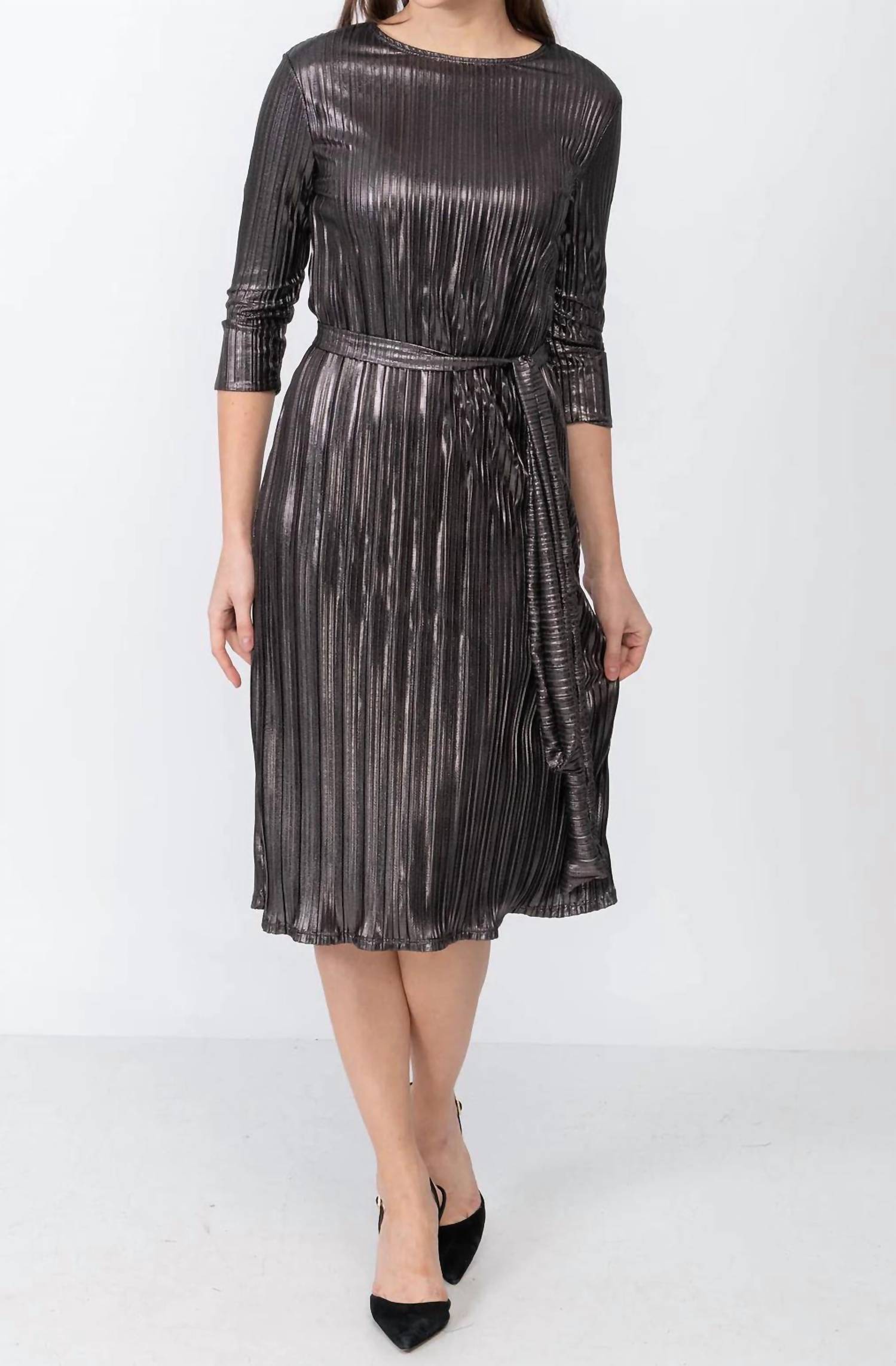 Kmw - Metallic Pleated A- Line Dress