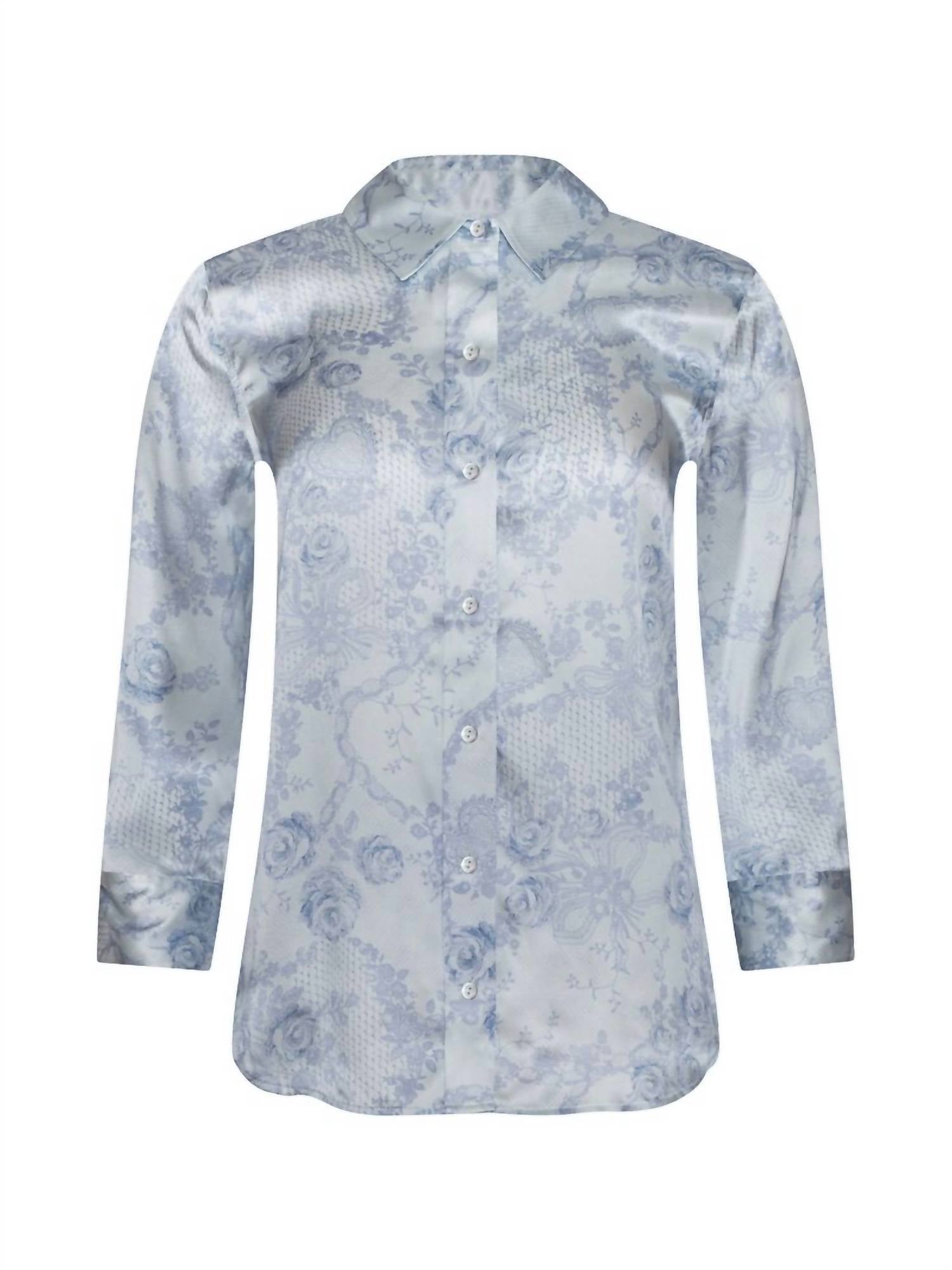 L'Agence Dani Blouse in ivory pale mist blue lace print - women's blouse - view 6