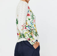 current air Floral Print Scalloped Cardigan in multi - women's cardigan - detail view