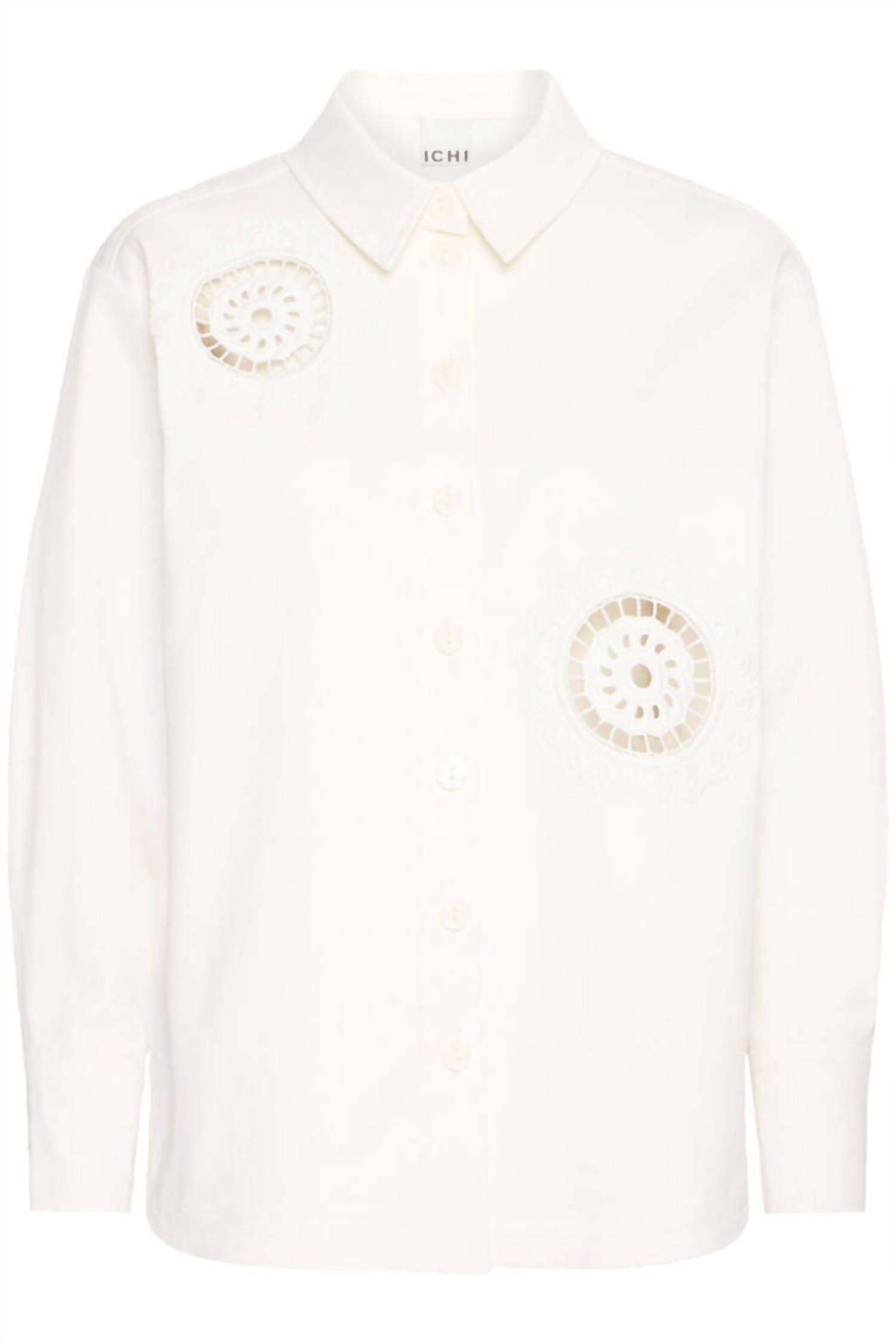 Ichi - Crochet Insert Button-down Blouse