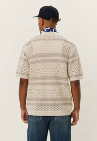 Les Deux Gianni Short Sleeve Knit Shirt in beige - men's shirt - detail view