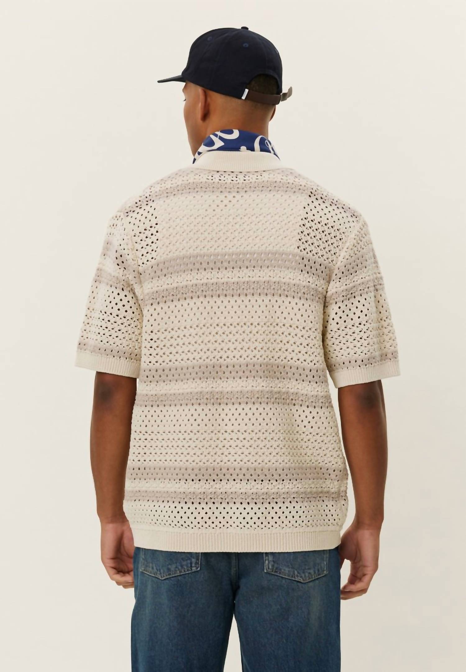 Les Deux Gianni Short Sleeve Knit Shirt in beige - men's shirt - detail view