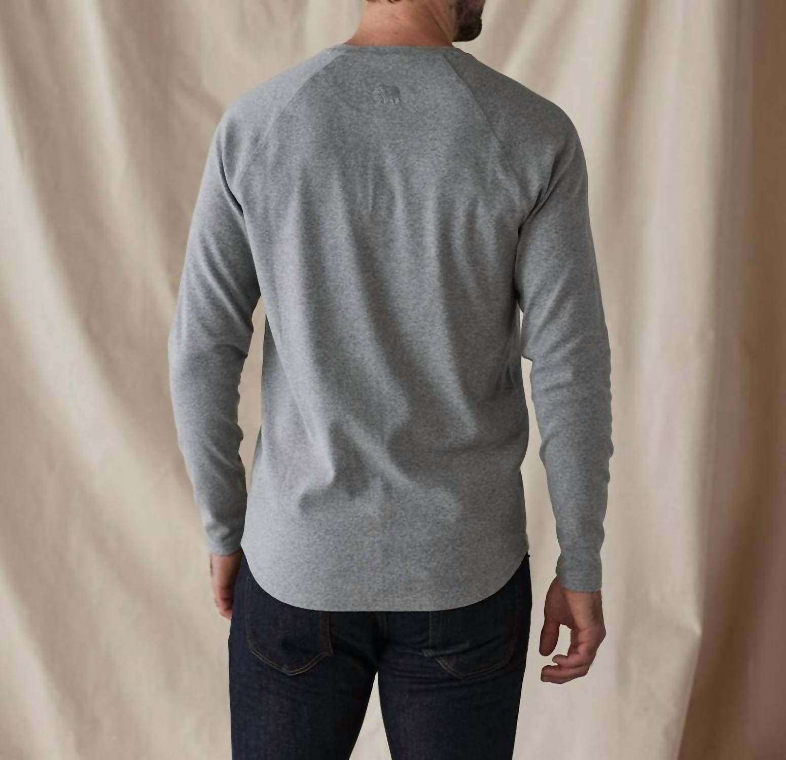 The Normal Brand Puremeso Everyday Henley Tee in athletic grey - men's long sleeve top - alternate view