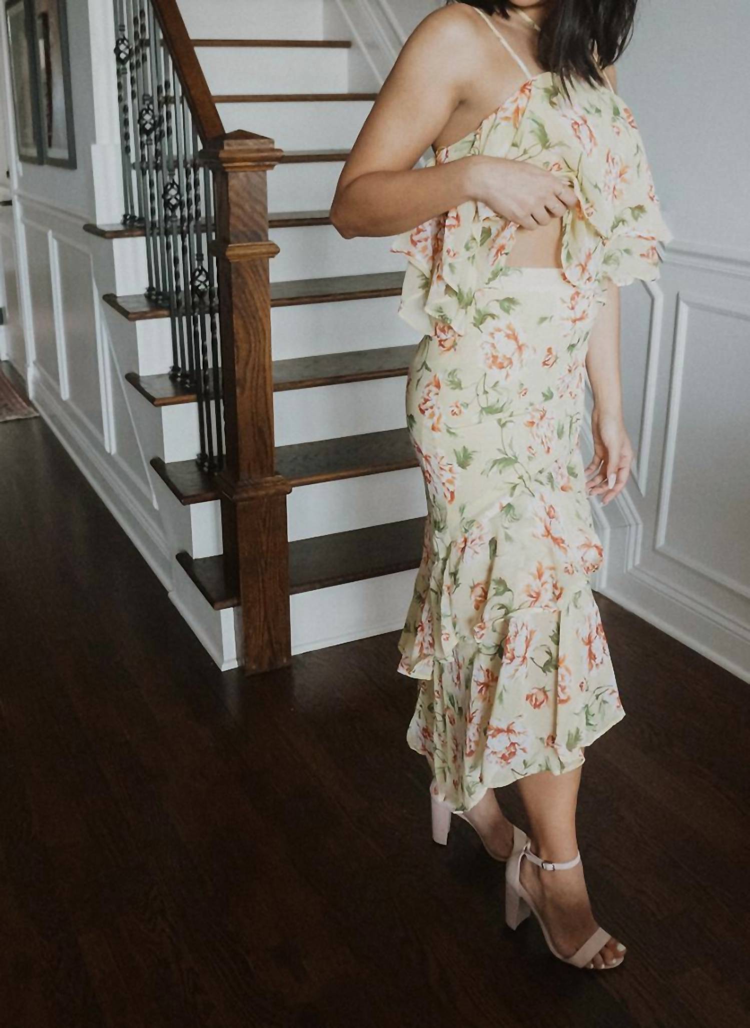 Flying Tomato - FLORAL RUFFLE TRIM HIGH LOW SKIRT