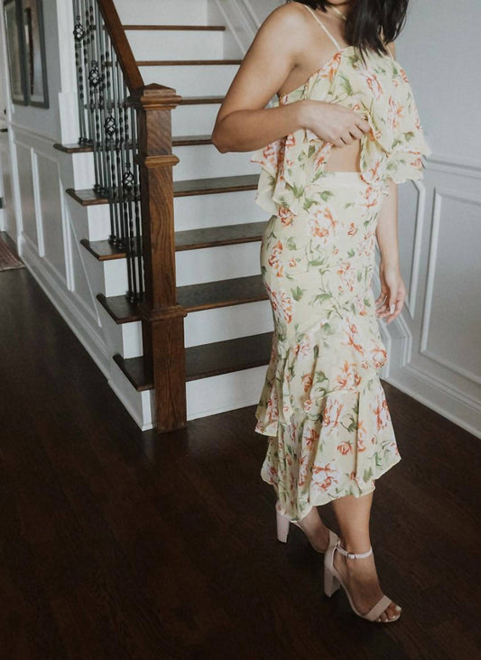 Flying Tomato - FLORAL RUFFLE TRIM HIGH LOW SKIRT