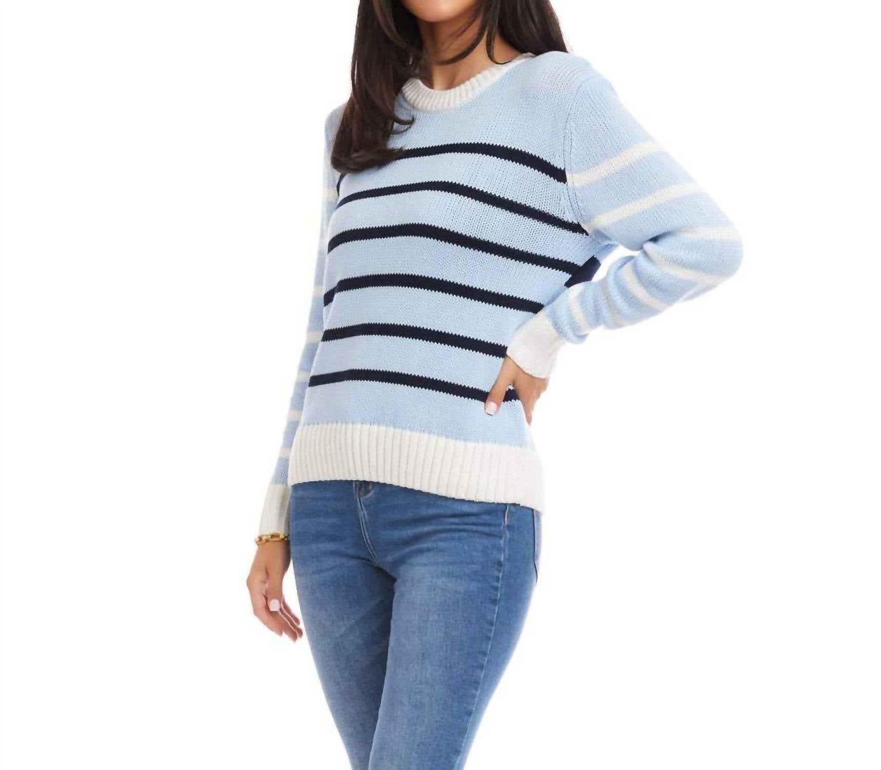 Karen Kane Stripe Crewneck Sweater in multi blue - women's sweater - alternate view