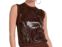ELAN Sequins Sleeveless Top in chocolate - women's blouse