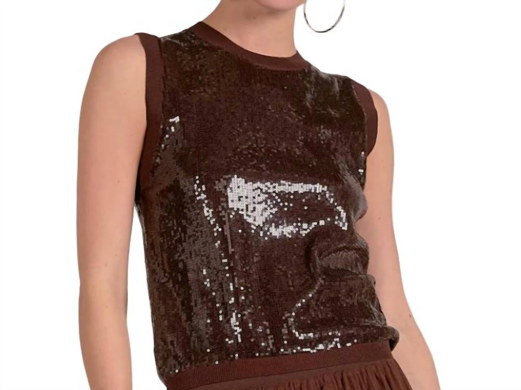ELAN Sequins Sleeveless Top in chocolate - women's blouse