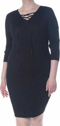 Say What? - Women's Plus Size Lace Up Detail Dress