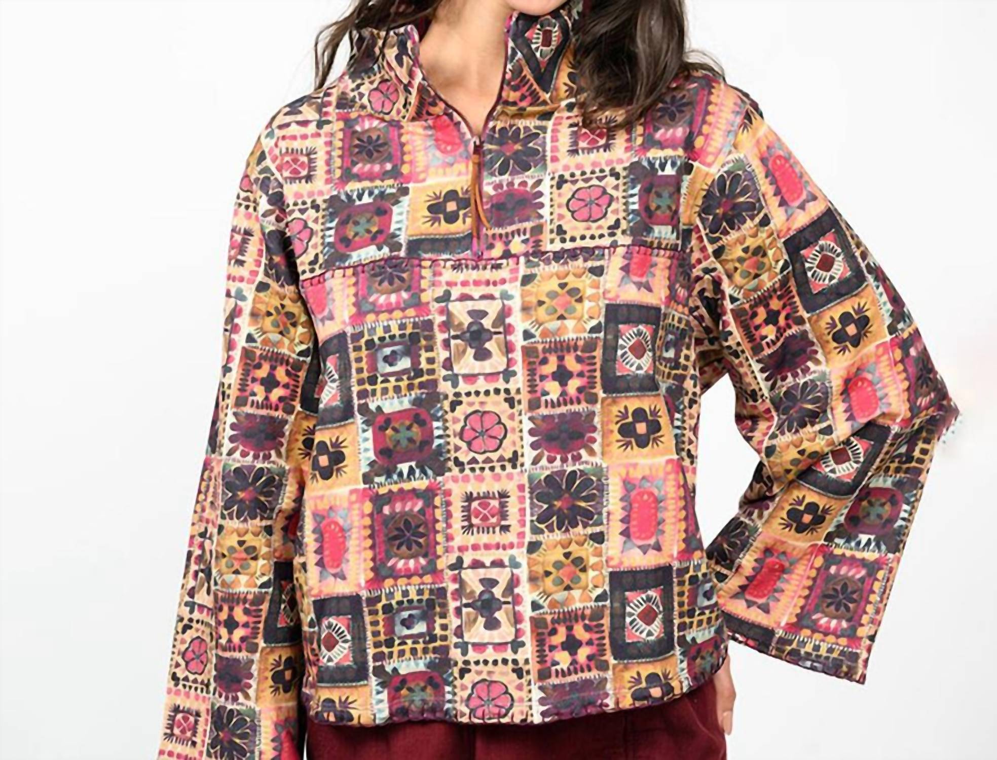 Ivy Jane - Crochet Printed Half Zip Jacket