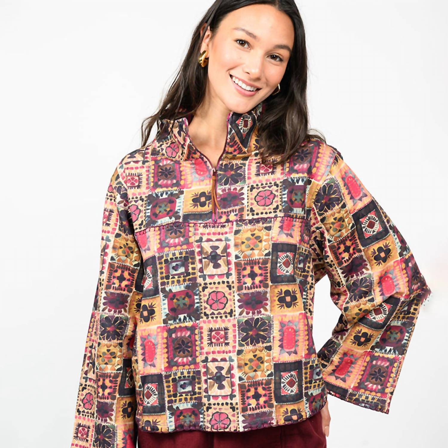 Ivy Jane - Crochet Printed Half Zip Jacket