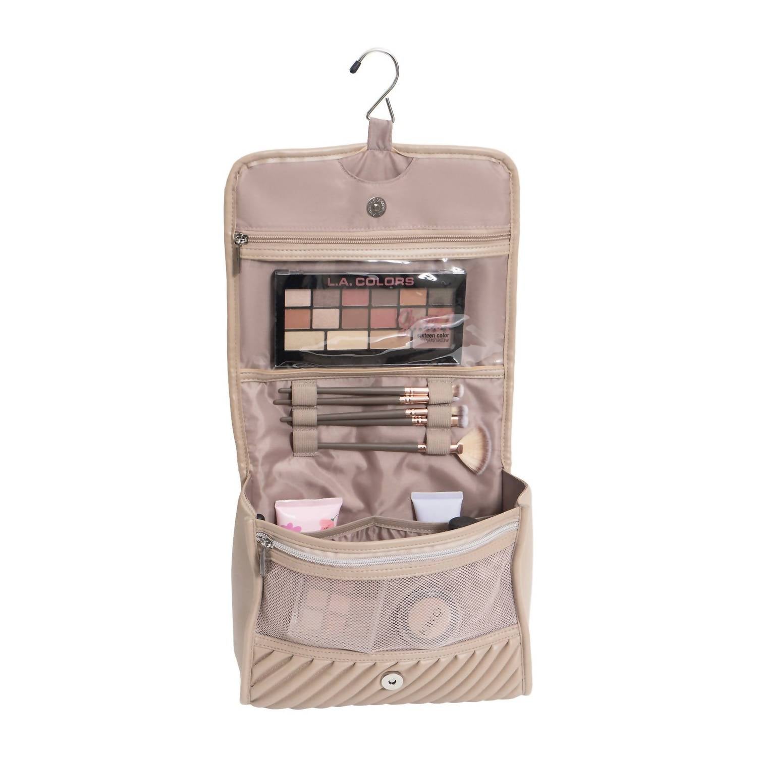 Joan & David - Women's Large Diagonal Quilted Hanging Toiletry Case