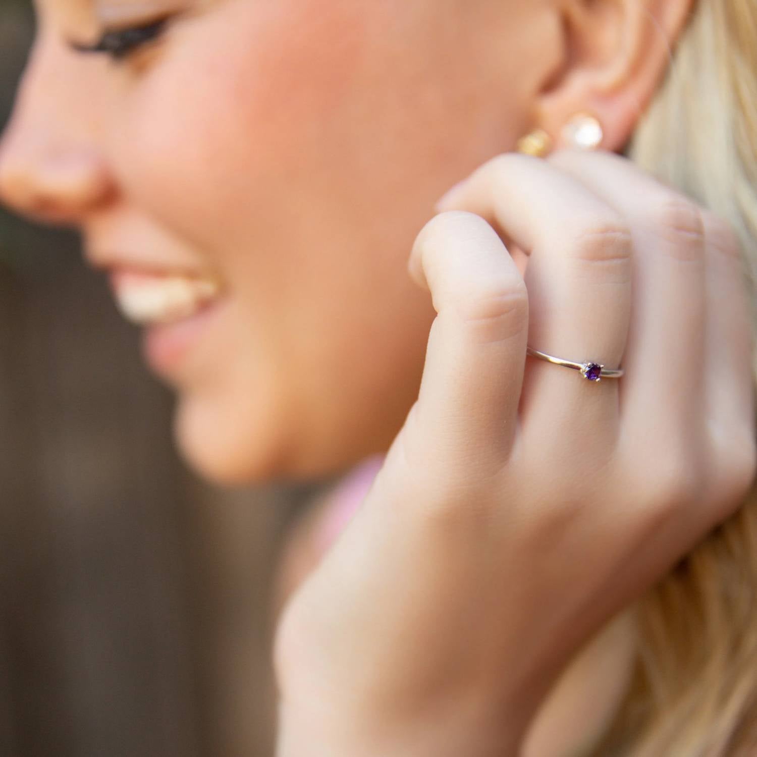 Starlette - Women's Amethyst Round Stackable Ring