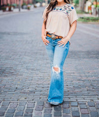 Layerz Clothing Cactus Embroidered Top in cream - women's t-shirt - view 4