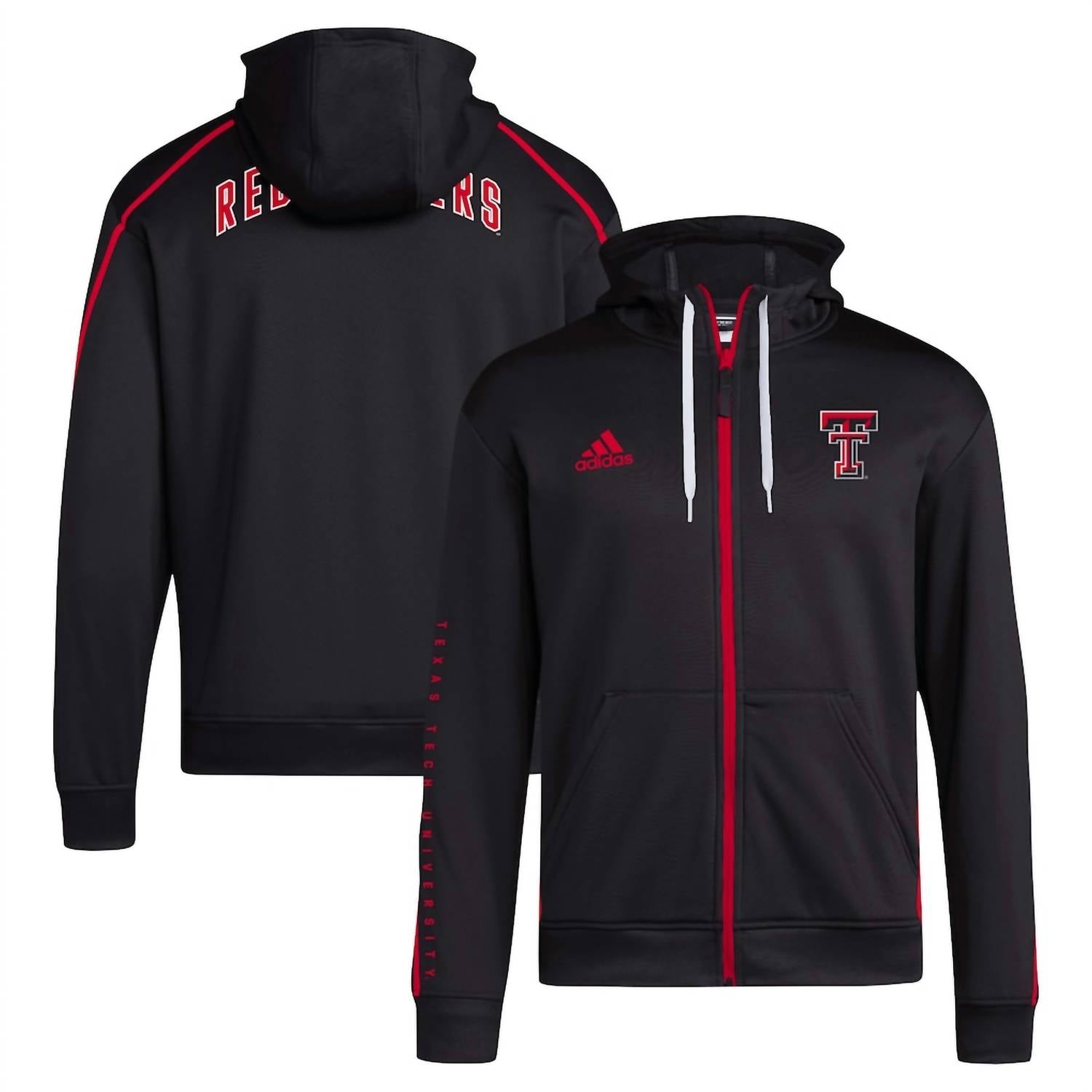 adidas Men's Texas Tech Fleece Full Zip Hood Jacket in black - men's shirt - detail view