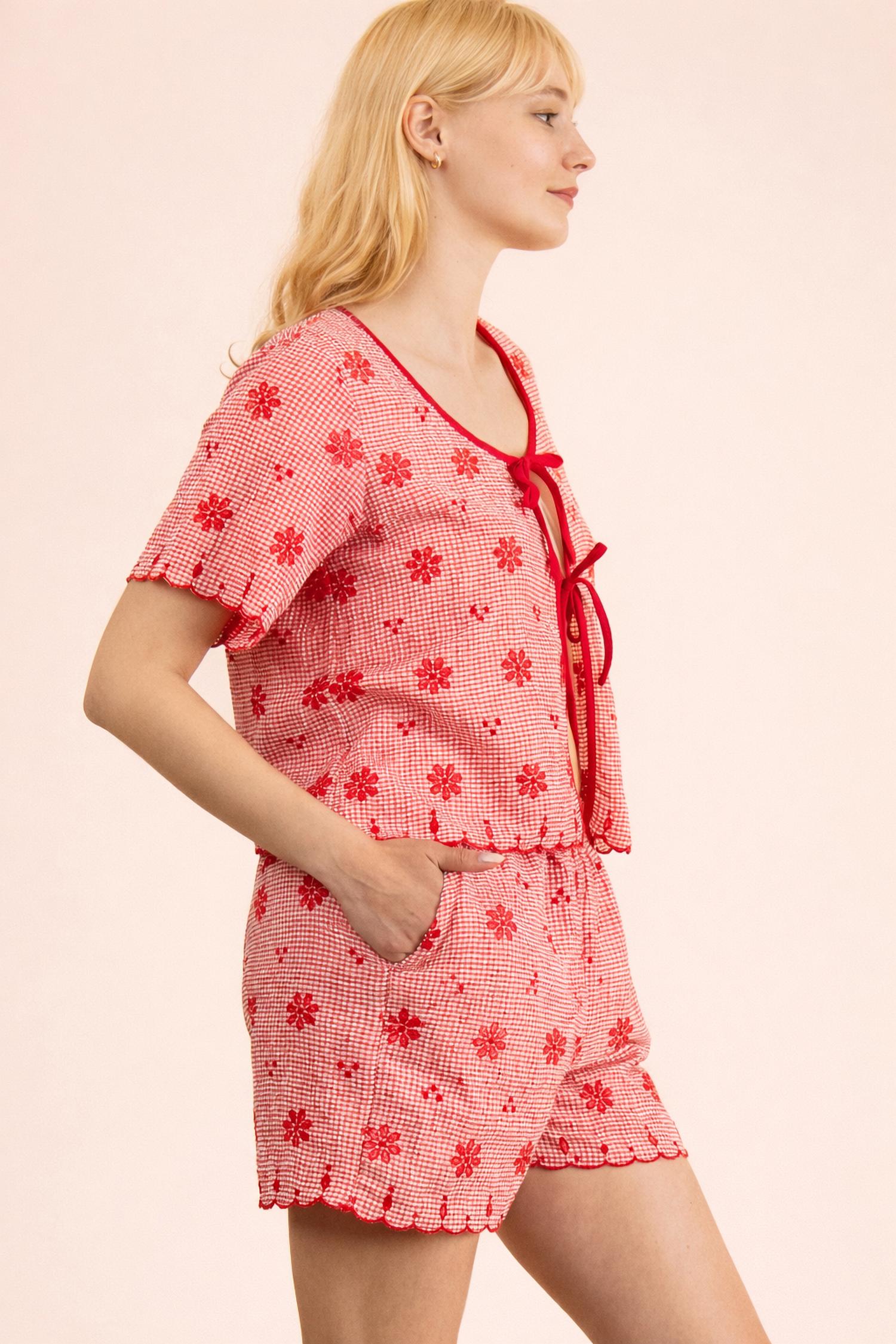 Very J - Floral Embroidery Woven Top And Shorts Set