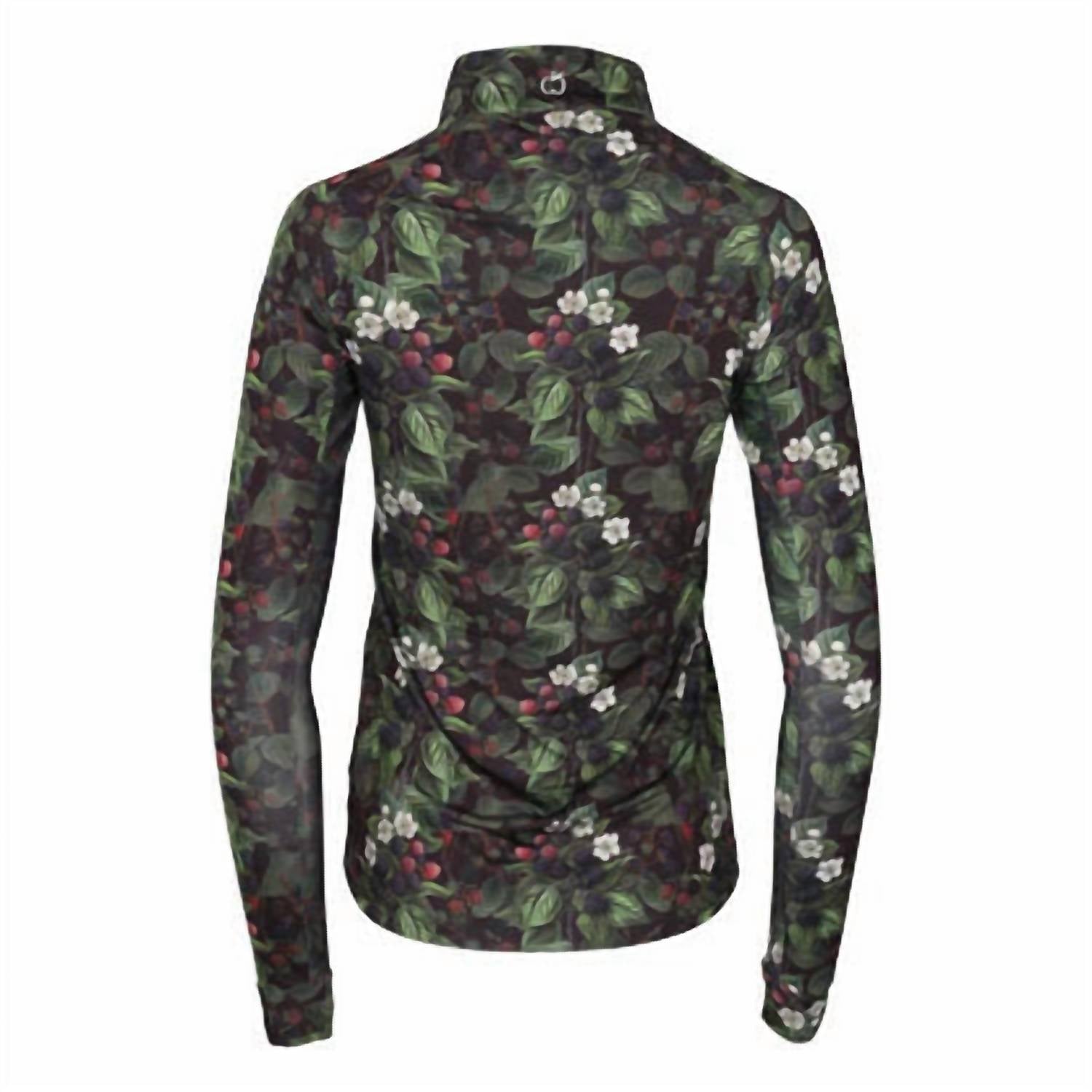 DAPPLEBAY Women's Quarter Zip Shirt in blackberry daze - women's long sleeve top - detail view