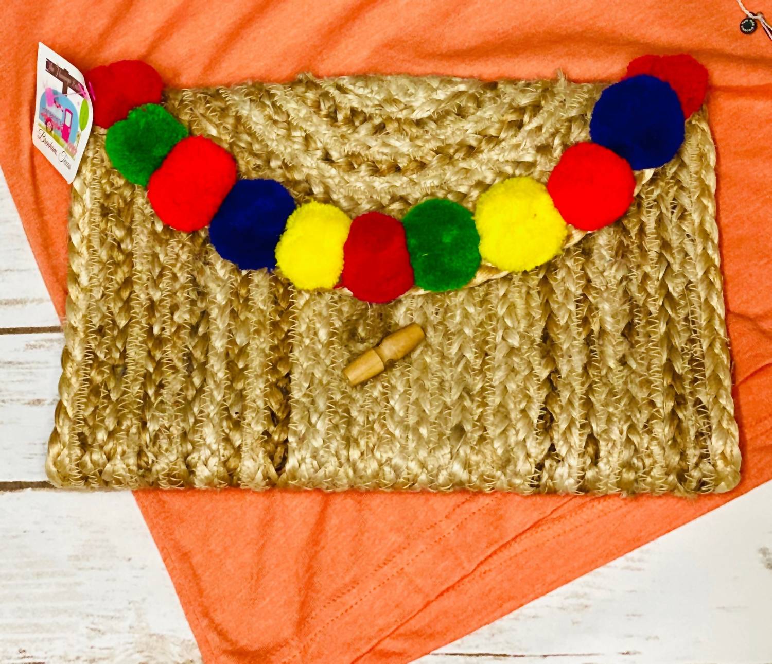 America & Beyond - Women's Pom Pom Clutch Bag