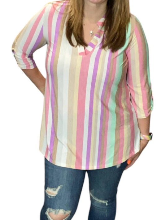 Honeyme - Pastel Stripe Gabby Tunic Top