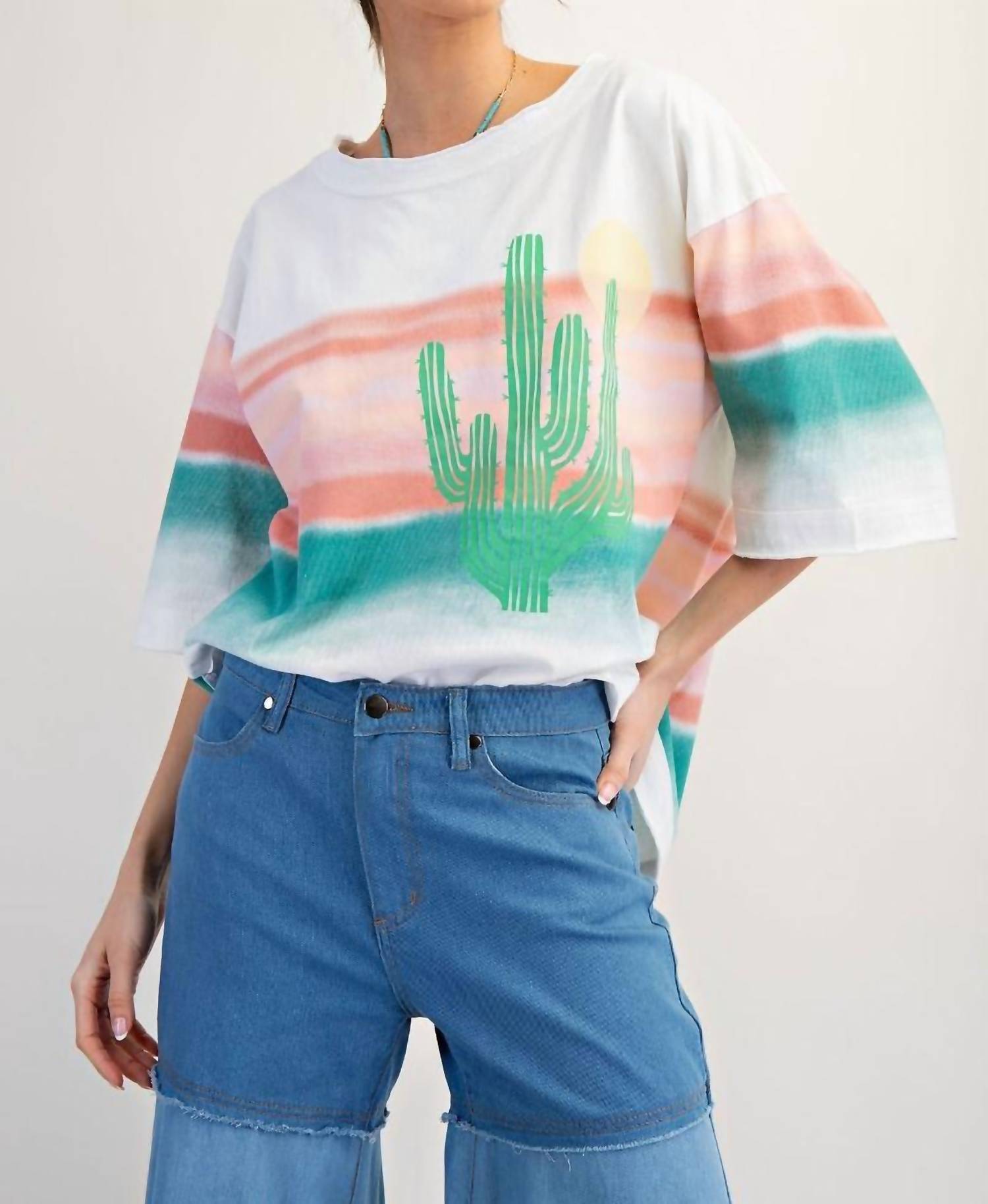 Easel - Graphic Western Soft Washed Cactus Top