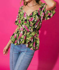Flying Tomato - Ivy Floral Balloon Sleeve Top