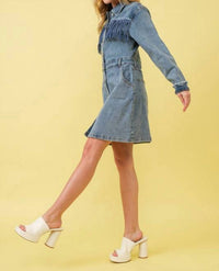 Blue B - Studded Fringe Western Denim Dress