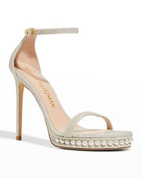 STUART WEITZMAN Women's Nudistdisco Platform Sandals in platino gold - women's heels - detail view