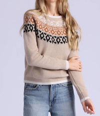 Minnie Rose Fair Isle Crew Neck Sweater in camel - women's sweater