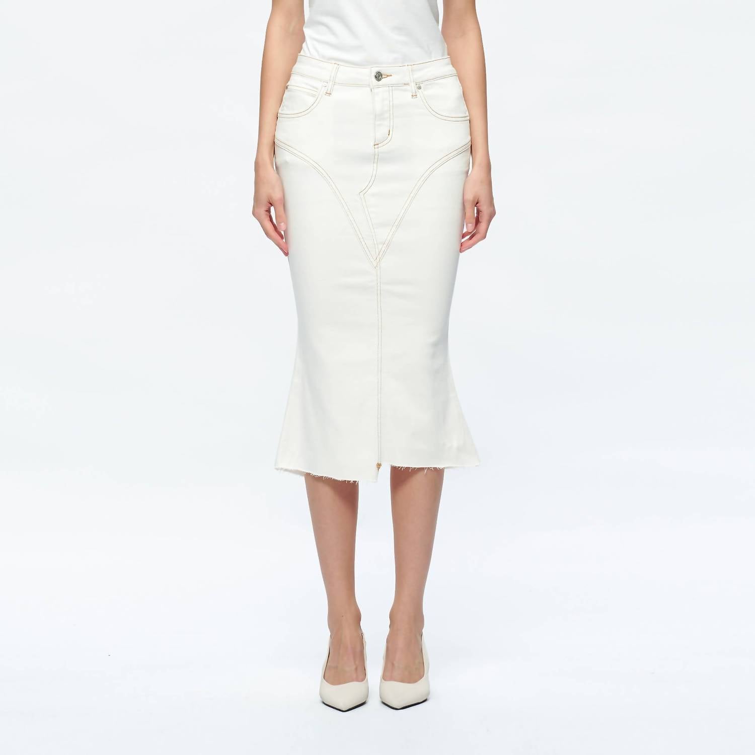 Bayeas - Fishtail Twill Pencil Mdi Skirt
