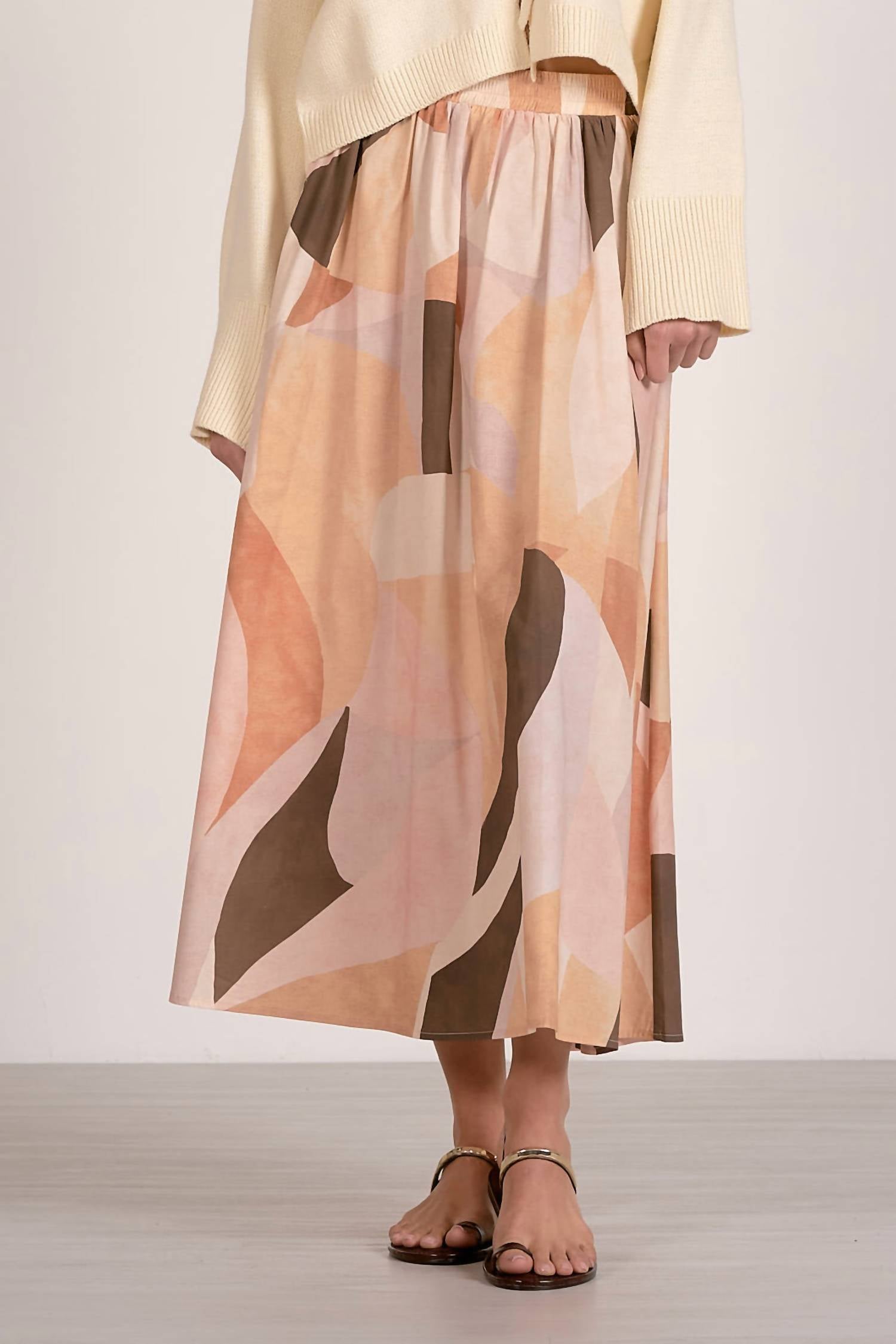 Elan - Desert Skies Elastic Waist Midi Skirt