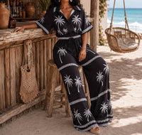 Little Secret Of Mine - Palm Print Wide Leg Jumpsuit