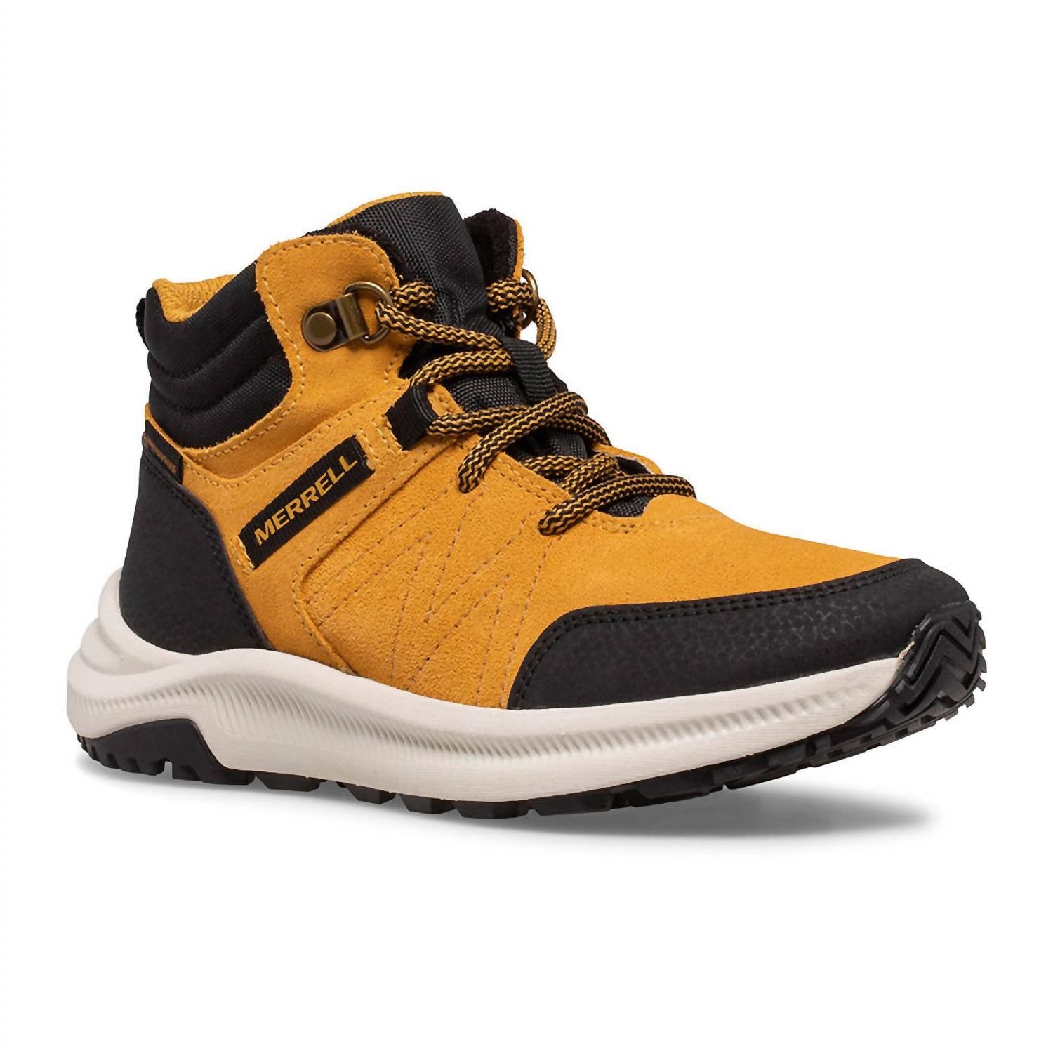 MERRELL Little Kid's Waterproof Boot in greylock wheat - kids' boots - detail view