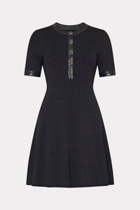 Milly - Leather Detail Flare Knit Mini Dress