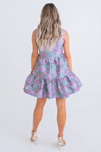 Karlie Floral Tier Tapestry Dress in green purple - women's dress - detail view