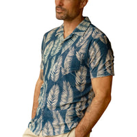 Grayers Riviera Terry Button Shirt in navy leaf - men's shirt